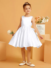 Robe de Fille Courte à A-ligne avec Nœud Blanc