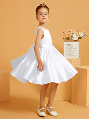 Robe de Fille Courte à A-ligne avec Nœud Blanc