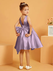 Robe de Fille Courte à A-ligne avec Nœud Glycine