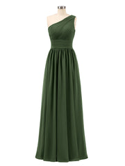 Une Epaule Mousseline Longue Robes Demoiselle d'honneur Olive Verte
