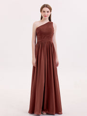 Une Epaule Mousseline Longue Robes Demoiselle d'honneur terracotta Grande Taille