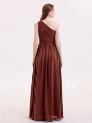 Une Epaule Mousseline Longue Robes Demoiselle d'honneur terracotta