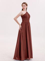 Une Epaule Mousseline Longue Robes Demoiselle d'honneur terracotta