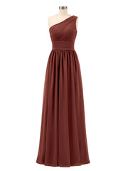 Une Epaule Mousseline Longue Robes Demoiselle d'honneur terracotta