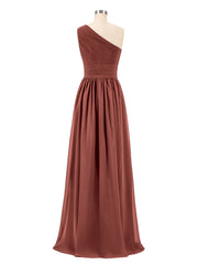 Une Epaule Mousseline Longue Robes Demoiselle d'honneur terracotta Grande Taille