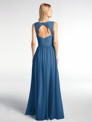Robe Maxi Dentelle Top à Col en V avec Jupe en Mousseline Bleu Encre Grande Taille