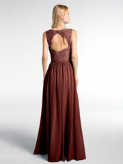 Robe Maxi Dentelle Top à Col en V avec Jupe en Mousseline terracotta Grande Taille