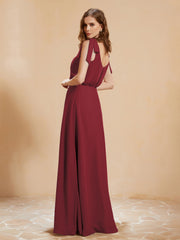 Robe de A-ligne Longueur au Sol à Col en V avec Fente Cannelle Rose