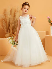 Robe de Fille en Tulle avec Haut en Dentelle et Nœud