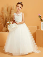 Robe de Fille en Tulle avec Haut en Dentelle et Nœud