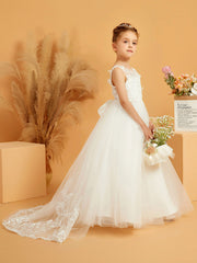 Robe de Fille en Tulle avec Haut en Dentelle et Nœud
