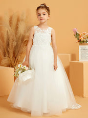 Robe de Fille en Tulle avec Haut en Dentelle et Nœud
