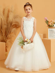 Robe de Fille en Tulle avec Haut en Dentelle et Nœud