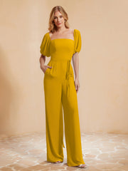 Jumpsuit Plissé en Mousseline avec Ceinture Souci Grande Taille