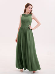 Illusion Col en Cœur Mousseline Robe Demoiselle d'honneur Olive Verte