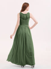 Illusion Col en Cœur Mousseline Robe Demoiselle d'honneur Olive Verte