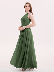 Illusion Col en Cœur Mousseline Robe Demoiselle d'honneur Olive Verte