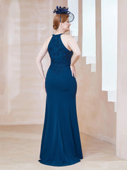 Robe Fourreau en Dentelle Longueur au Sol Licou Bleu Encre Grande Taille
