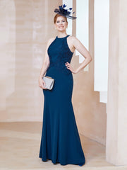 Robe Fourreau en Dentelle Longueur au Sol Licou Bleu Encre