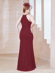 Robe Fourreau en Dentelle Longueur au Sol Licou Bordeaux Grande Taille