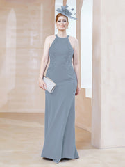 Robe Fourreau en Dentelle Longueur au Sol Licou Bleu Poudré Grande Taille
