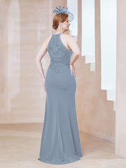 Robe Fourreau en Dentelle Longueur au Sol Licou Bleu Poudré Grande Taille