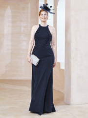 Robe Fourreau en Dentelle Longueur au Sol Licou Bleu Marine Grande Taille