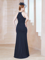 Robe Fourreau en Dentelle Longueur au Sol Licou Bleu Marine