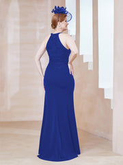 Robe Fourreau en Dentelle Longueur au Sol Licou Bleu Royale