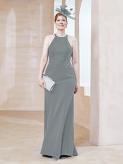 Robe Fourreau en Dentelle Longueur au Sol Licou Gris Acier Grande Taille