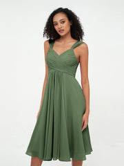 Robes Courtes Empire en Mousseline avec Poches Olive Verte Grande Taille