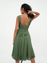 Robes Courtes Empire en Mousseline avec Poches Olive Verte Grande Taille
