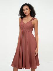 Robes Courtes Empire en Mousseline avec Poches terracotta Grande Taille