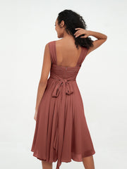 Robes Courtes Empire en Mousseline avec Poches terracotta