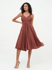 Robes Courtes Empire en Mousseline avec Poches terracotta Grande Taille