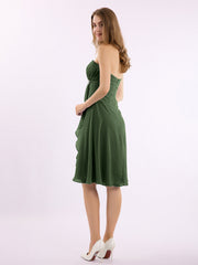 Longueur De Genou Mousseline Robe Avec Col En Cœur Olive Verte Grande Taille