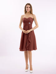 Longueur De Genou Mousseline Robe Avec Col En Cœur terracotta Grande Taille