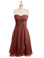 Longueur De Genou Mousseline Robe Avec Col En Cœur terracotta