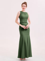 Robe de Col d'Illusion Mermaid avec Dos Nu Olive Verte