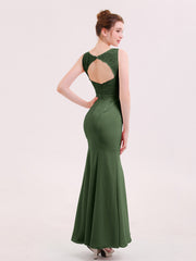Robe de Col d'Illusion Mermaid avec Dos Nu Olive Verte