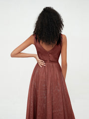 Robes Princesse de Pleine Longueur en Tulle avec Décolleté en V terracotta