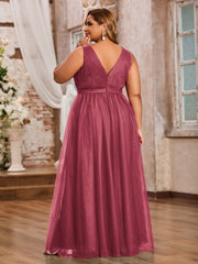 Robes Princesse de Pleine Longueur en Tulle avec Décolleté en V Cannelle Rose Grande Taille