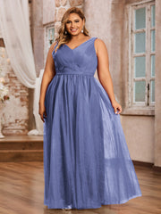 Robes Princesse de Pleine Longueur en Tulle avec Décolleté en V Pervenche Grande Taille