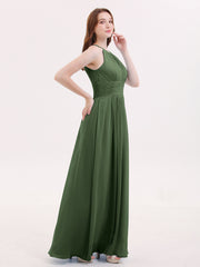 Licou Mousseline Robe Longue avec Taille Plissée Olive Verte