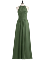 Licou Mousseline Robe Longue avec Taille Plissée Olive Verte Grande Taille