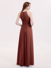 Licou Mousseline Robe Longue avec Taille Plissée terracotta