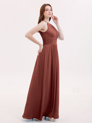 Licou Mousseline Robe Longue avec Taille Plissée terracotta
