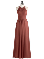 Licou Mousseline Robe Longue avec Taille Plissée terracotta