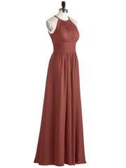 Licou Mousseline Robe Longue avec Taille Plissée terracotta