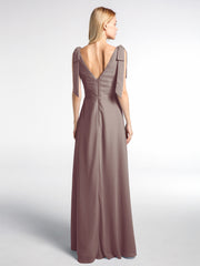 Robe Maxi en Mousseline à Bretelles Plates de Nœud avec Fente à l'Avant Dusk Grande Taille